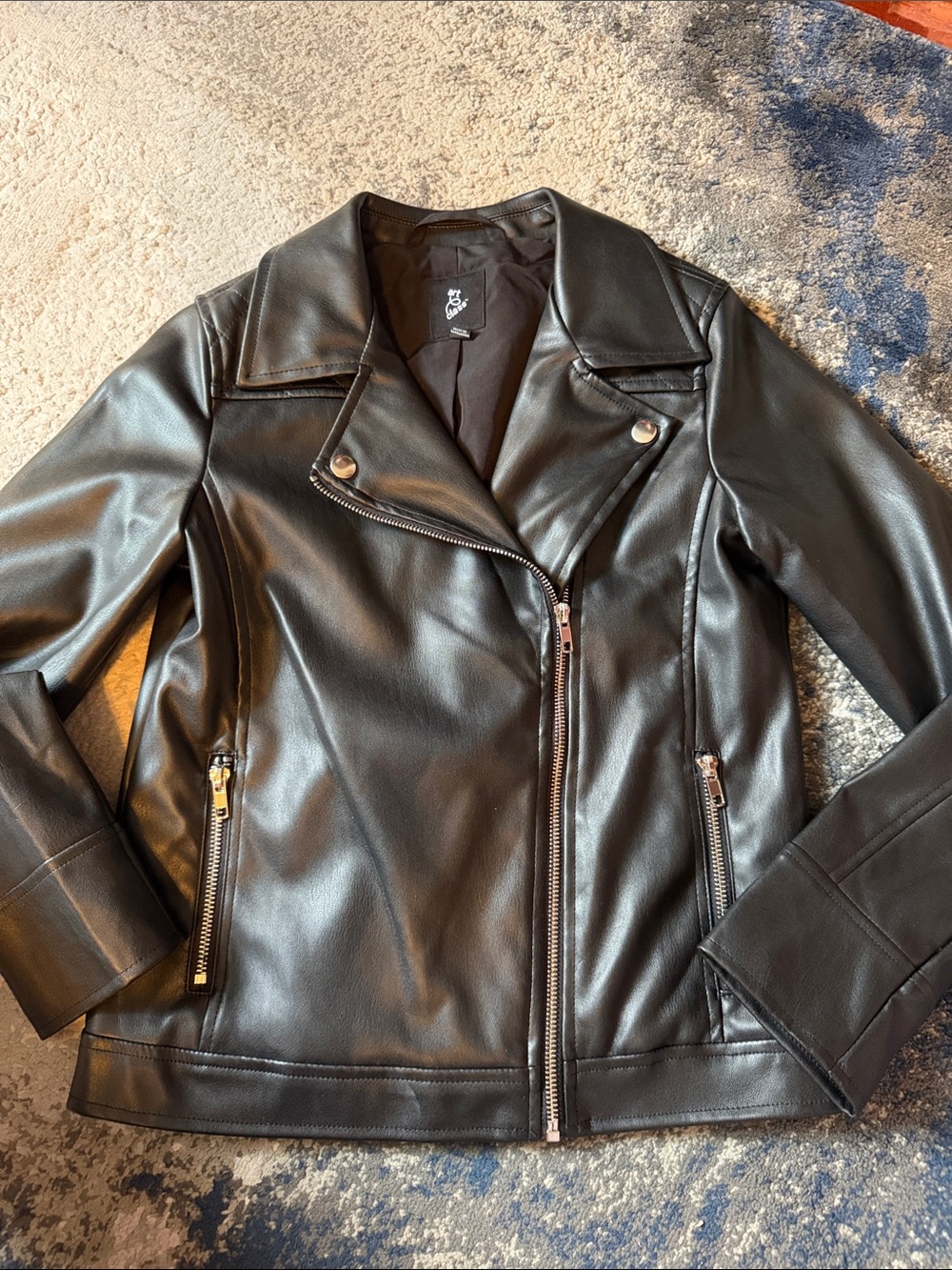 art class Black Faux Leather Moto Jacket for Kids